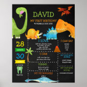 Dinosaur First Birthday Chalkboard Milestone Poster (Voorkant)