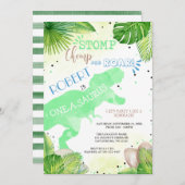 Dinosaur First Birthday Invitation boy Kaart (Voorkant / Achterkant)