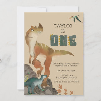 Dinosaur First Birthday Invitation Kaart