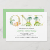 Dinosaur First Birthday Invitation Kaart (Voorkant / Achterkant)