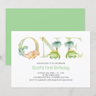 Dinosaur First Birthday Invitation Kaart