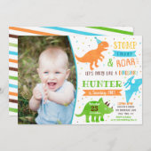 Dinosaur First Birthday Invitations Kaart (Voorkant / Achterkant)