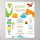 Dinosaur First Birthday Milestone Poster (Voorkant)
