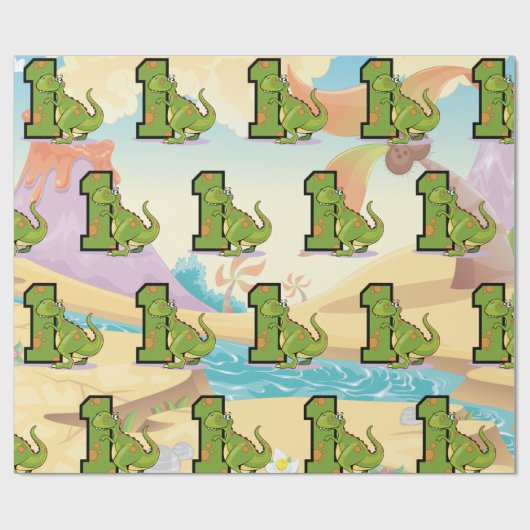 Dinosaur First Birthday Party Cadeaupapier (Vlak)