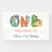 Dinosaur First Birthday Party Welkom Spandoek (Horizontaal)