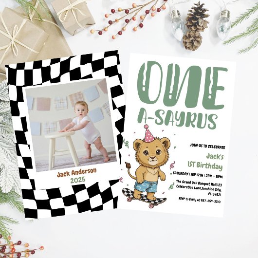 Dinosaur First Birthday, Skateboard Dinos 1 st  Kaart