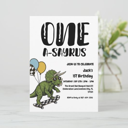 Dinosaur First Birthday, Skateboard Dinos 1 st  Kaart (Staand voorkant)