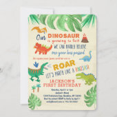 Dinosaur First Birthday Uitnodigingen Dinosaur Par (Voorkant)