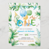 Dinosaur First Boy Birthday sjabloon Kaart (Voorkant / Achterkant)