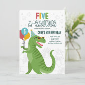 Dinosaur Five A-Saurus 5e verjaardagsfeestje T-Rex Kaart (Staand voorkant)
