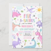 Dinosaur Five-A-Saurus 5th Birthday Party Kaart (Voorkant)