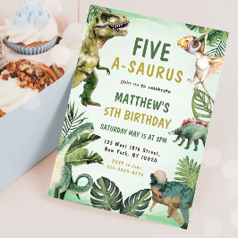 Dinosaur Five-A-Saurus 5th Birthday Party Kaart