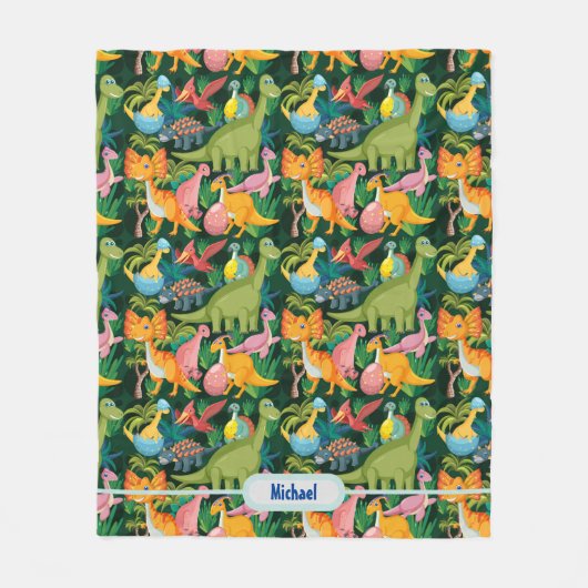 Dinosaur Fleece personalize Boy's Name Blanket (Voorkant)