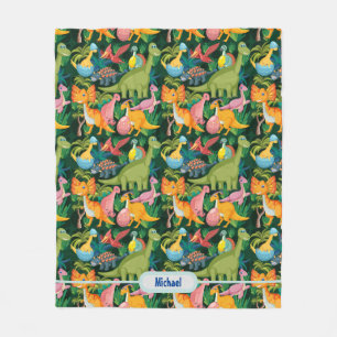 Dinosaur Fleece personalize Boy's Name Blanket Deken