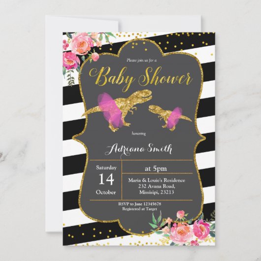 Dinosaur Floral Baby shower Invitation Kaart (Voorkant)