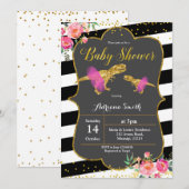 Dinosaur Floral Baby shower Invitation Kaart (Voorkant / Achterkant)
