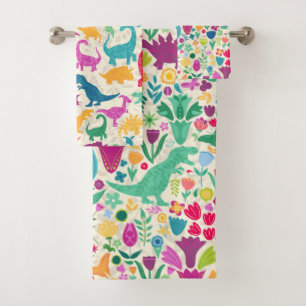 Dinosaur Floral Folk Silhouettes Beauful Girls Bad Handdoek