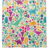 Dinosaur Floral Folk Silhouettes Beauful Girls Douchegordijn (Voorkant)