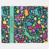 Dinosaur Floral Folk Silhouettes Beauful Girls Fleece Deken (Voorkant (Horizontaal))