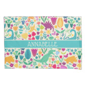 Dinosaur Floral Folk Silhouettes Beauful Girls Kussensloop (Voorkant)