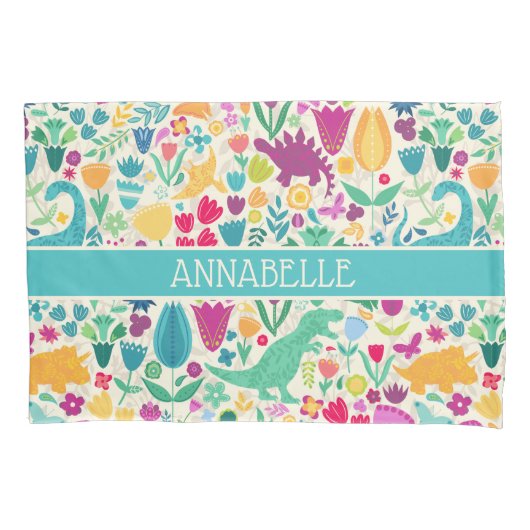 Dinosaur Floral Folk Silhouettes Beauful Girls Kussensloop (Voorkant)