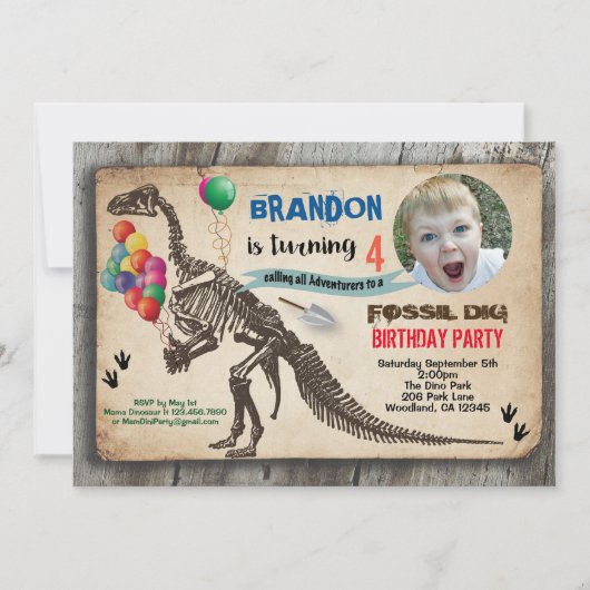 Dinosaur fossiel graffuotfotouitnodiging kaart (Voorkant)