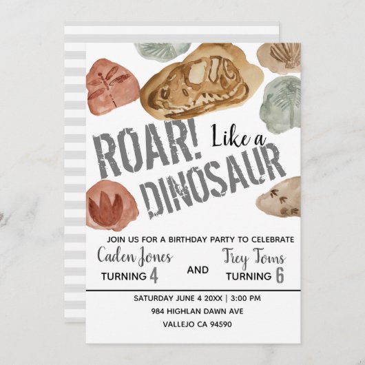 Dinosaur fossiel joint kind verjaardagsfeestje uit kaart (Voorkant / Achterkant)