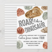 Dinosaur fossiel kind verjaardagsfeestuitnodiging kaart (Voorkant / Achterkant)