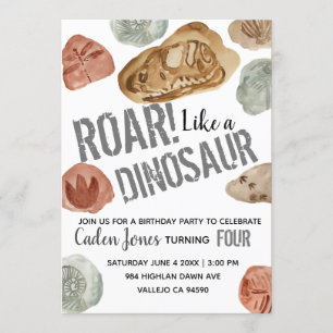 Dinosaur fossiel kind verjaardagsfeestuitnodiging kaart