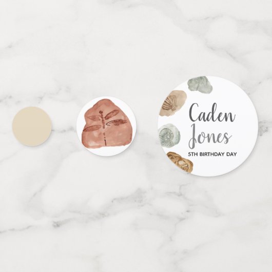 Dinosaur fossiel kind verjaarfeest confetti (Achterkanten)