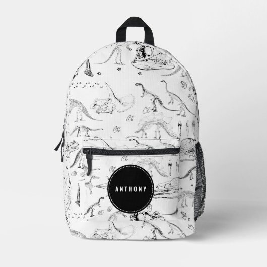 Dinosaur Fossil Botten Custom Name School Bedrukte Rugzak (Voorkant)