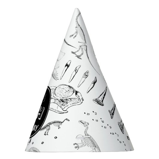 Dinosaur Fossil Botten Pattern Birthday Age Feesthoedjes (Rechts)