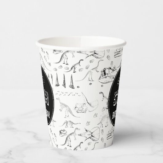 Dinosaur Fossil Botten Pattern Birthday Age Papieren Bekers (Links)