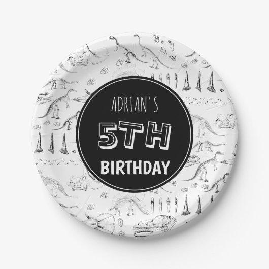 Dinosaur Fossil Botten Pattern Birthday Age Papieren Bordje (Voorkant)