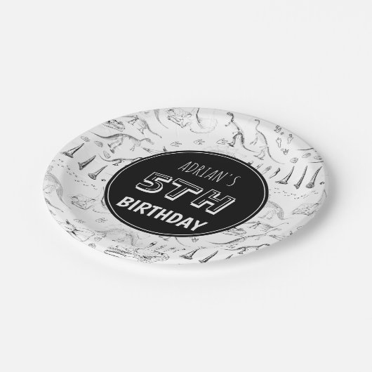 Dinosaur Fossil Botten Pattern Birthday Age Papieren Bordje (Gekanteld)