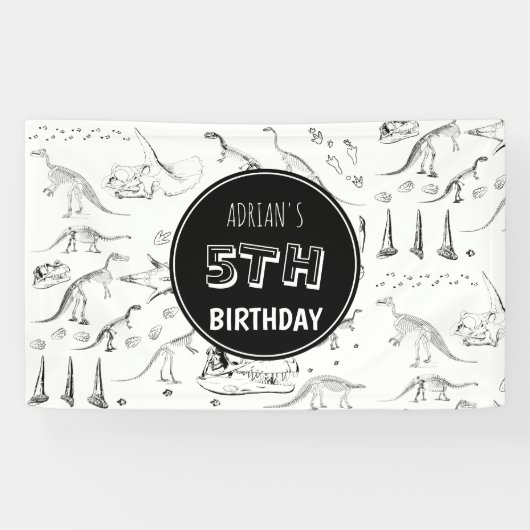 Dinosaur Fossil Botten Pattern Birthday Age Spandoek (Horizontaal)