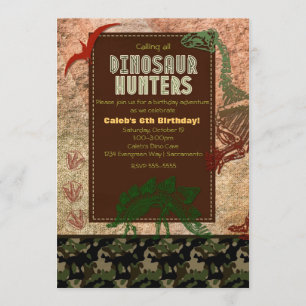 Dinosaur Fossil & Camo Birthday Party Kaart
