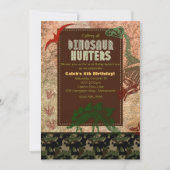 Dinosaur Fossil & Camo Verjaardagsfeestje Uitnodig Kaart (Voorkant)