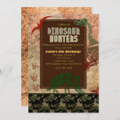 Dinosaur Fossil & Camo Verjaardagsfeestje Uitnodig Kaart (Voorkant / Achterkant)