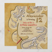 Dinosaur Fossil Dig Birthday Kaart (Voorkant / Achterkant)