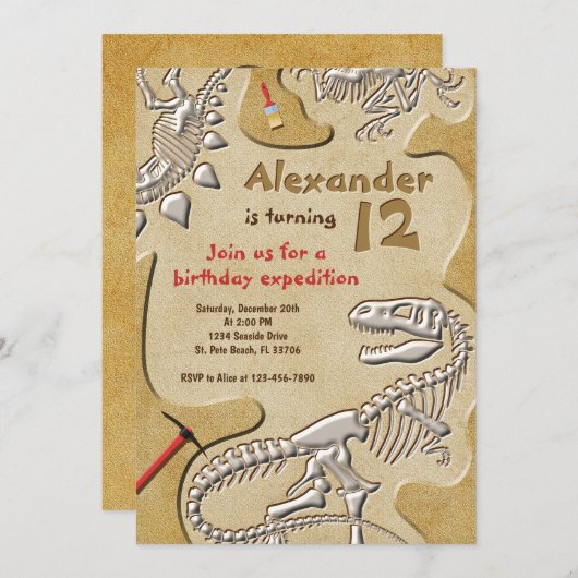 Dinosaur Fossil Dig Birthday Kaart (Voorkant / Achterkant)