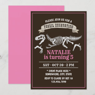 Dinosaur Fossil Excavation Girl Birthday Party Kaart