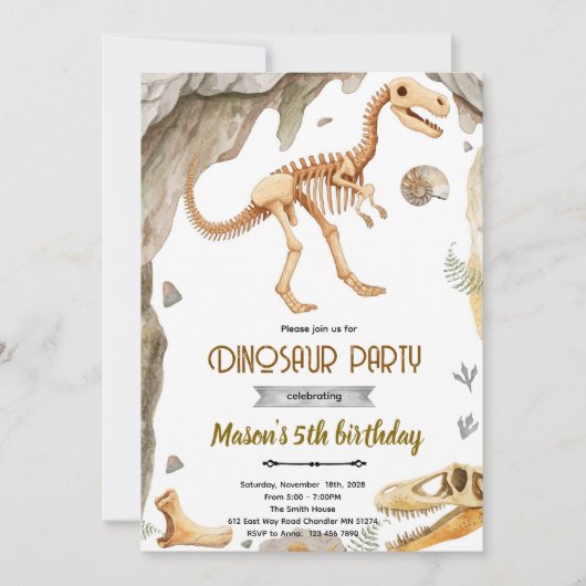Dinosaur fossil party invitation kaart (Voorkant)