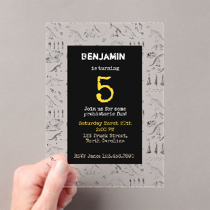 Dinosaur Fossils Pattern Kids Birthday Invitation Acryl Uitnodigingen
