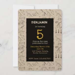Dinosaur Fossils Pattern Kids Birthday Invitation Kaart