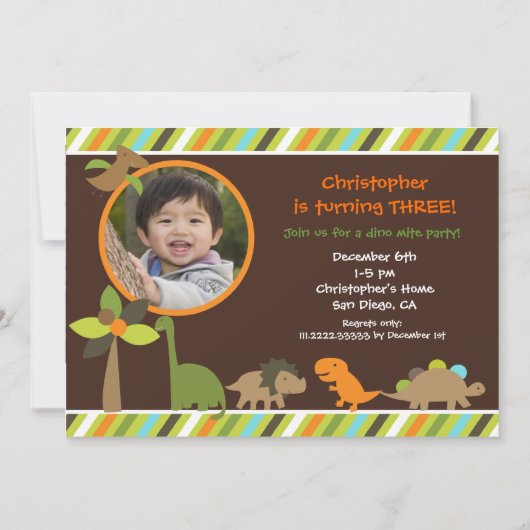 Dinosaur Foto Birthday Party Invitation Kaart (Voorkant)
