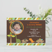 Dinosaur Foto Birthday Party Invitation Kaart (Staand voorkant)
