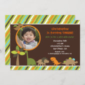 Dinosaur Foto Birthday Party Invitation Kaart (Voorkant / Achterkant)
