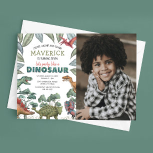 Dinosaur Foto Birthday Party Invitation Kaart