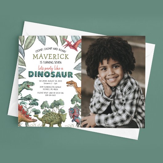 Dinosaur Foto Birthday Party Invitation Kaart